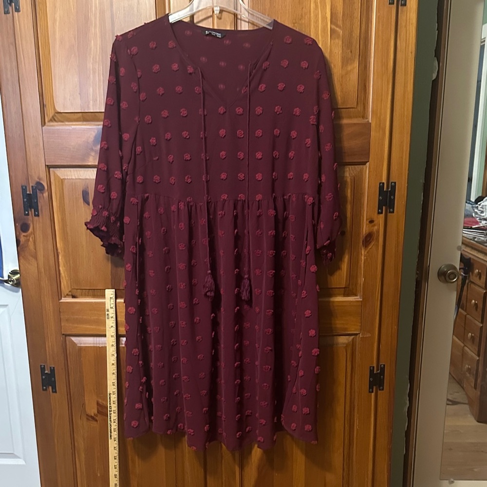 BloomChic  Flowy Burgundy Textured Women's Dress-12